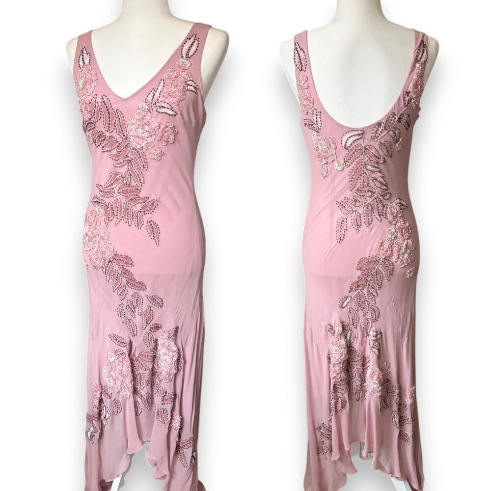 Vintage Sue Wong Silk Beaded Midi Maxi Gown 8 Blush Pink Y2K Fairy Floral Prom - Picture 2 of 10